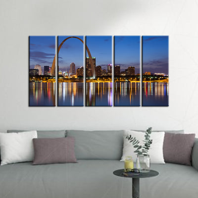City Lake View Canvas Wall Painting- With 5 Frames