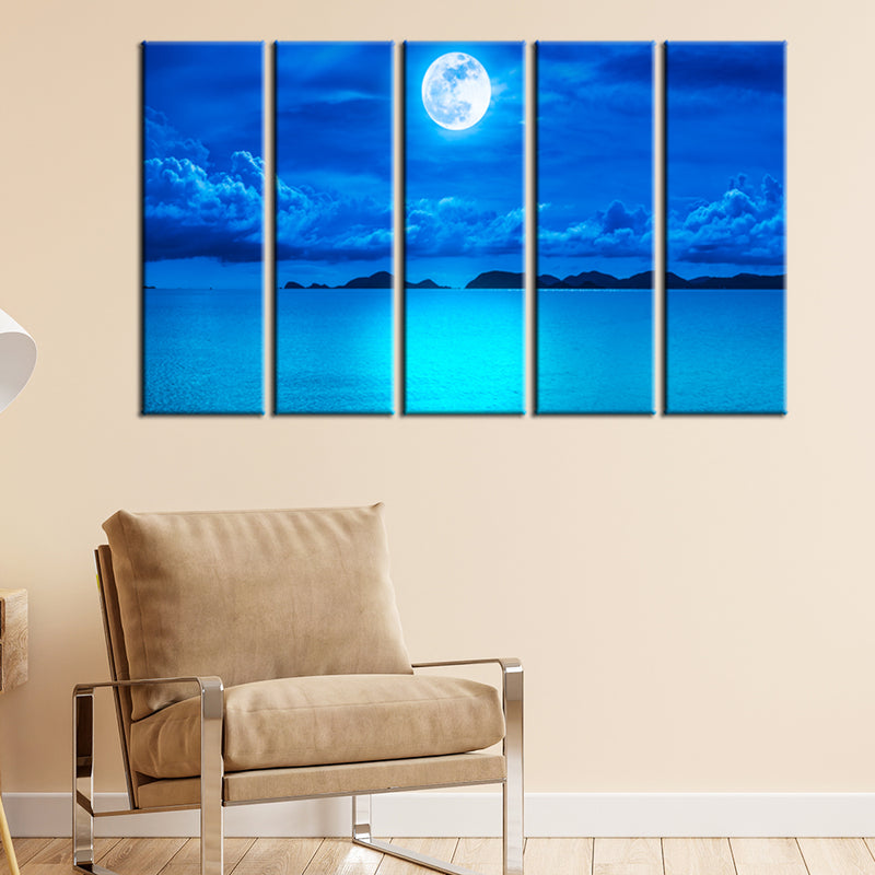 Blue Heaven In Earth Canvas Wall Painting- With 5 Frames