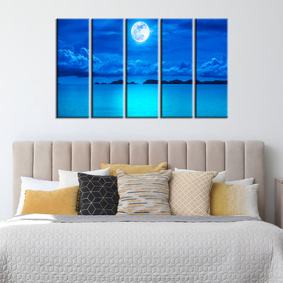 Blue Heaven In Earth Canvas Wall Painting- With 5 Frames