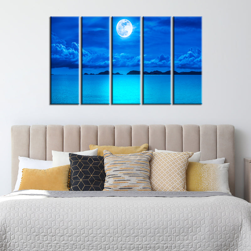 Blue Heaven In Earth Canvas Wall Painting- With 5 Frames