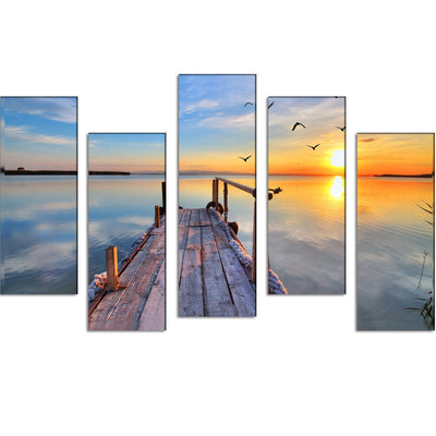 DECORGLANCE Boat & River View Canvas Wall Painting- With 5 Frames