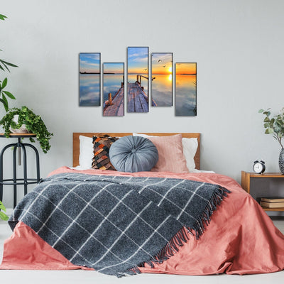 DECORGLANCE Boat & River View Canvas Wall Painting- With 5 Frames