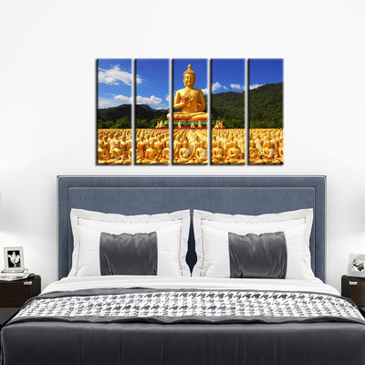 Golden Buddha With Nature Canvas Wall Painting- With 5 Frames