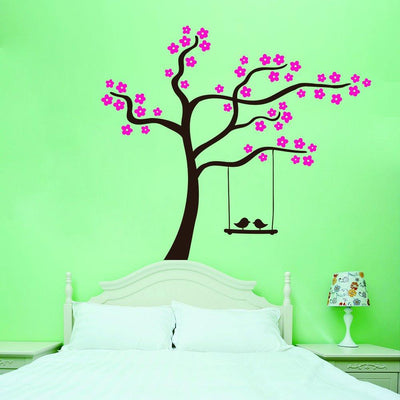 DECORGLANCE Decorative sticker Romantic Tree Wall Sticker With Pink Flowers