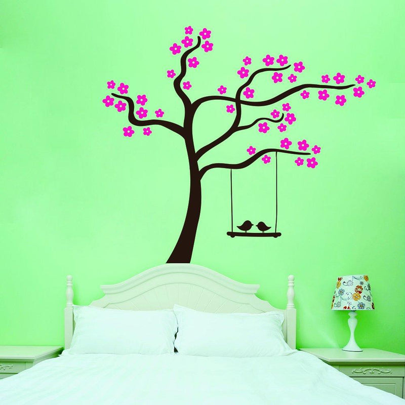 DECORGLANCE Decorative sticker Romantic Tree Wall Sticker With Pink Flowers