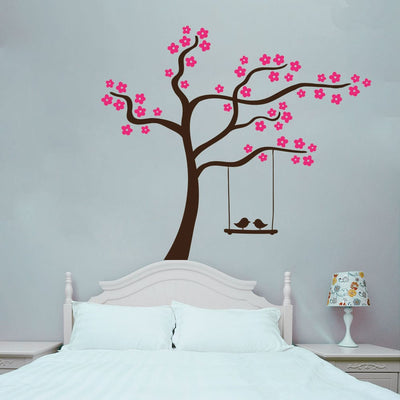 DECORGLANCE Decorative sticker Romantic Tree Wall Sticker With Pink Flowers