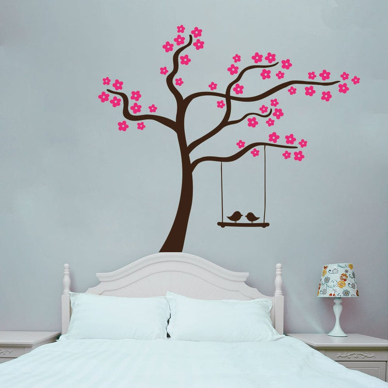 DECORGLANCE Decorative sticker Romantic Tree Wall Sticker With Pink Flowers