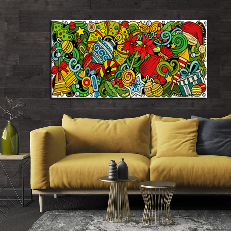 Christmas Doddle Art Canvas Wall Painting