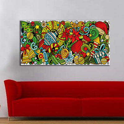 Christmas Doddle Art Canvas Wall Painting