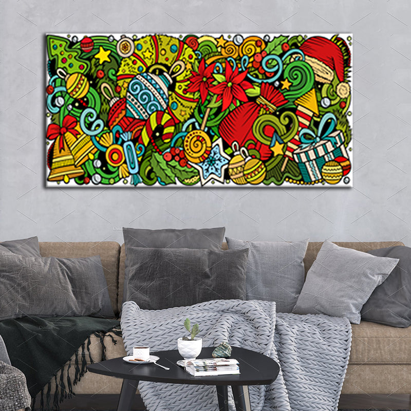 Christmas Doddle Art Canvas Wall Painting