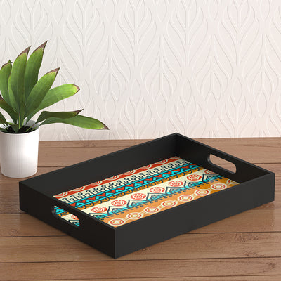 Ethnic-floral- Multicolour texture MDF Serving Tray with cut out Handles (Set of 1)