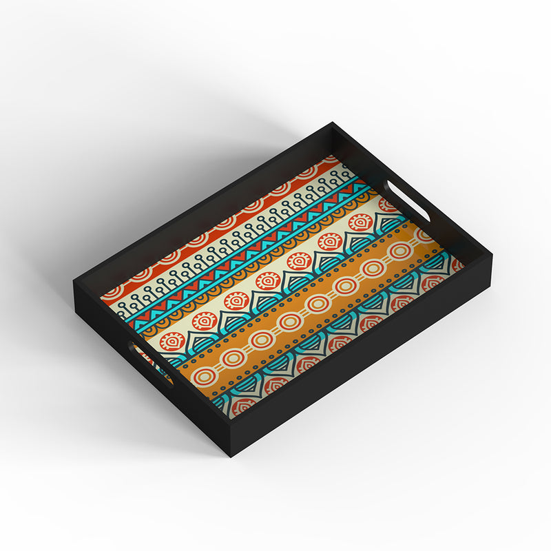 Ethnic-floral- Multicolour texture MDF Serving Tray with cut out Handles (Set of 1)