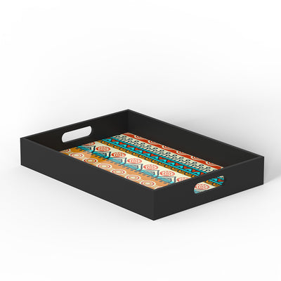 Ethnic-floral- Multicolour texture MDF Serving Tray with cut out Handles (Set of 1)