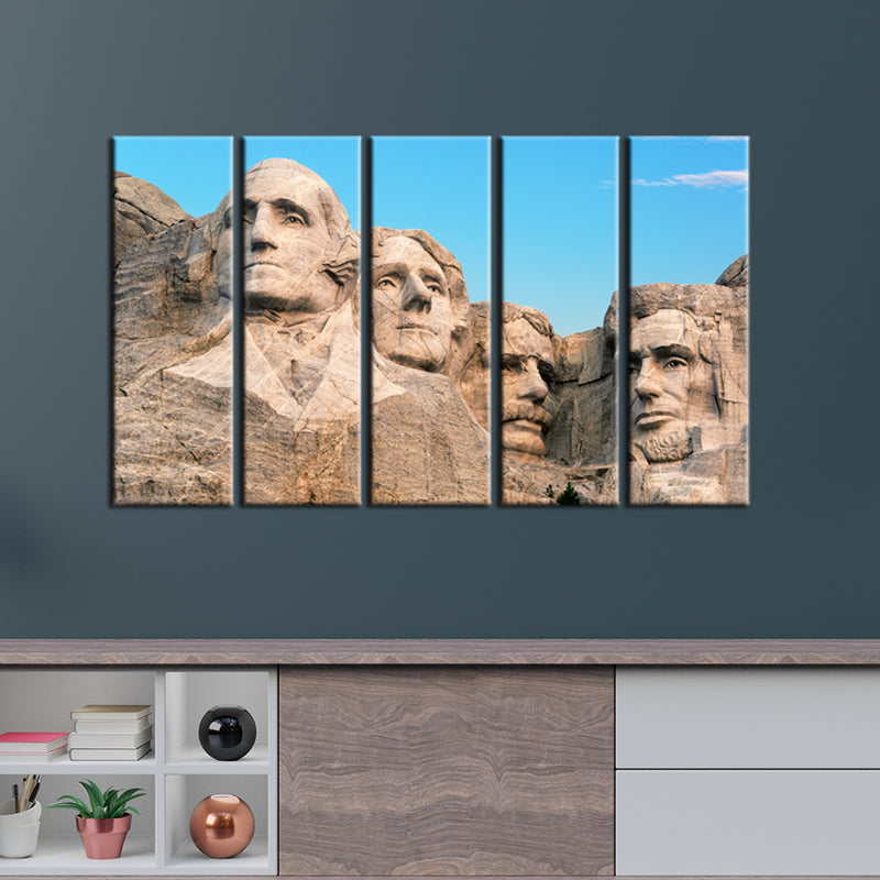 Mount Rushmore Rock Art Canvas Wall Painting- With 5 Frames