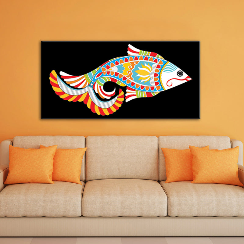Madhubani Art Fish Canvas Wall Painting