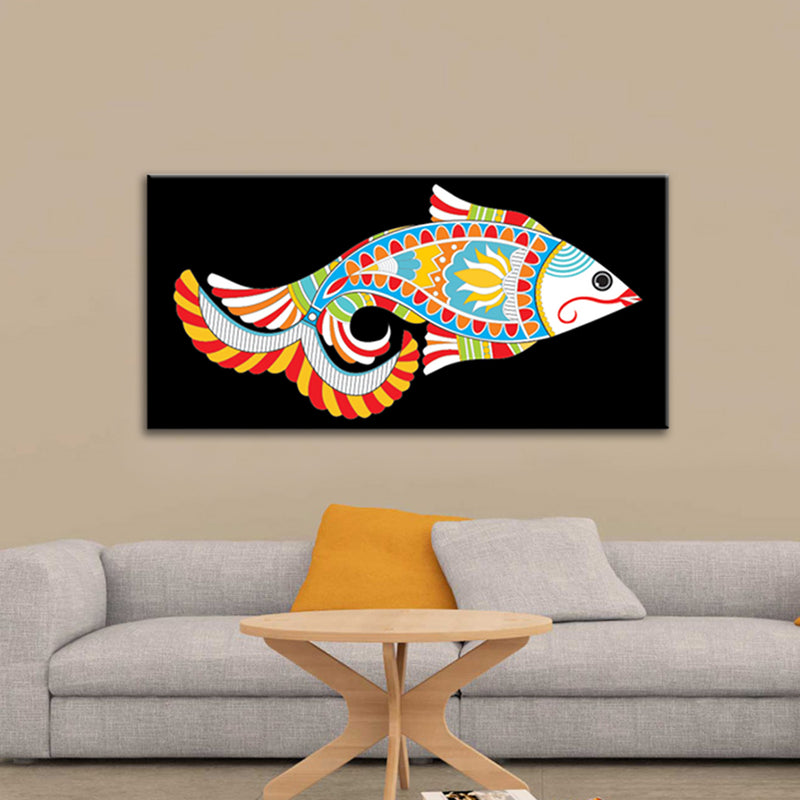 Madhubani Art Fish Canvas Wall Painting