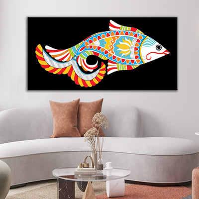 Madhubani Art Fish Canvas Wall Painting