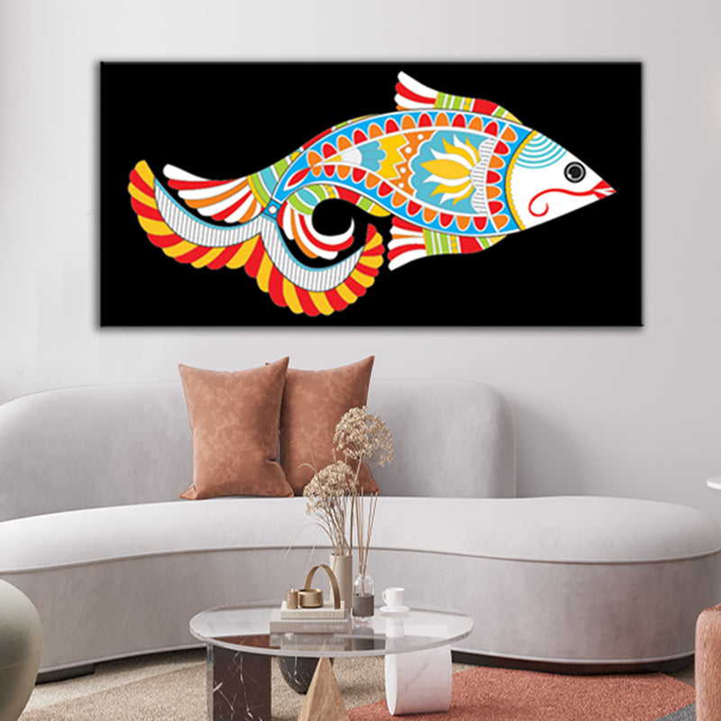Madhubani Art Fish Canvas Wall Painting