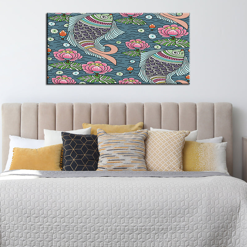 Madhubani Pattern Fish & Lotus Wall Painting