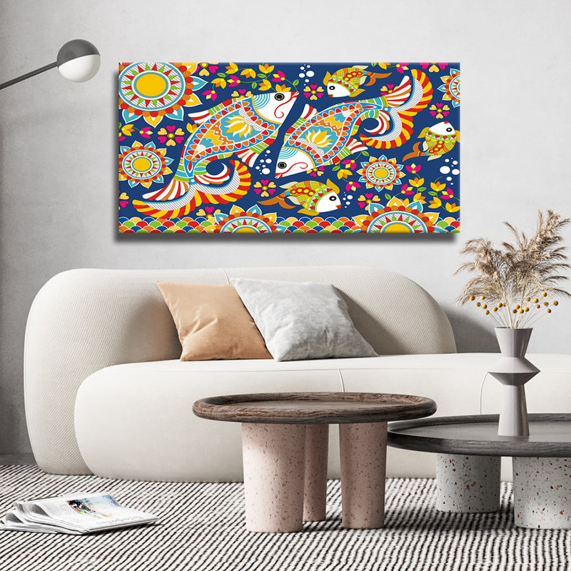 Fish Madhubani Pattern Canvas Wall Painting