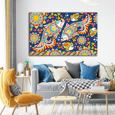 Fish Madhubani Pattern Canvas Wall Painting