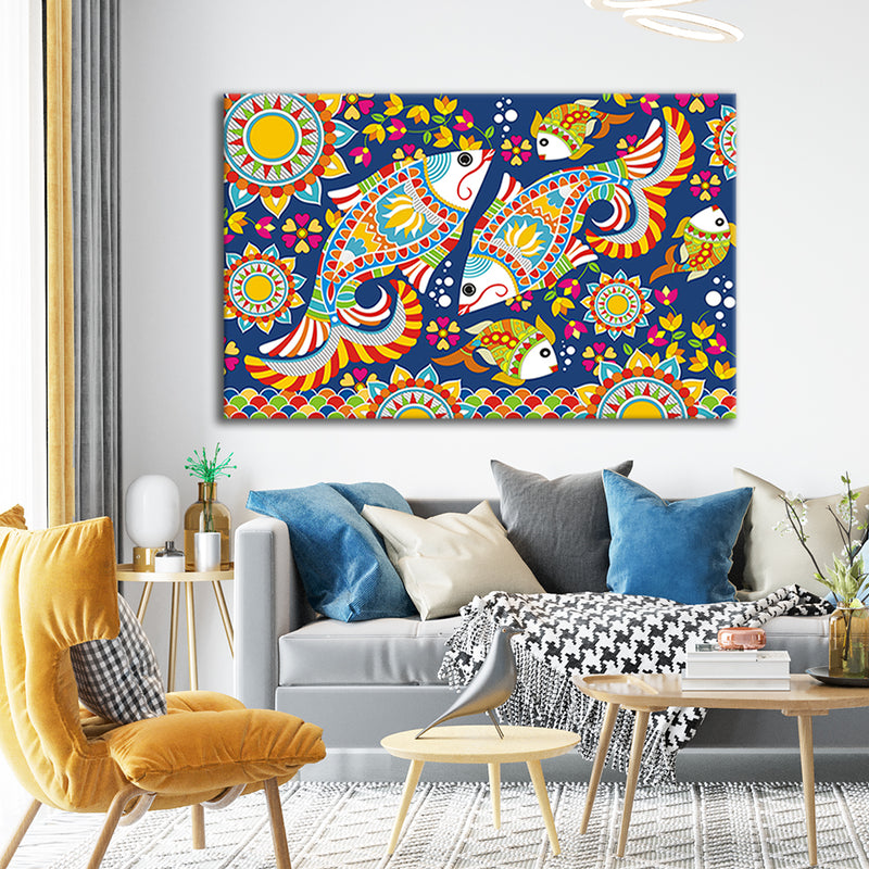 Fish Madhubani Pattern Canvas Wall Painting