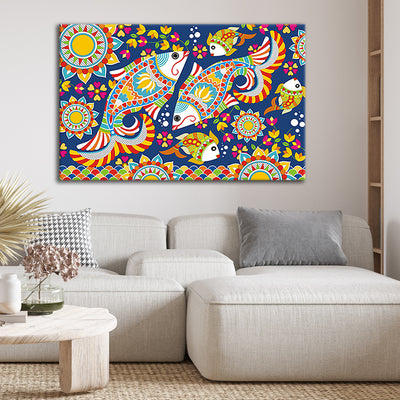 Fish Madhubani Pattern Canvas Wall Painting