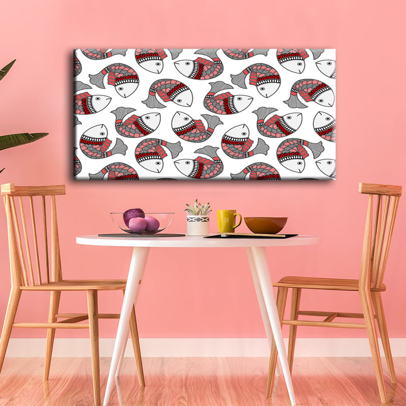 Multiple Fishes In Madhubani Pattern Canvas Wall Painting