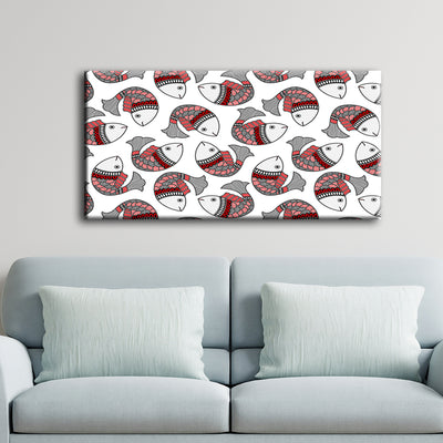 Multiple Fishes In Madhubani Pattern Canvas Wall Painting