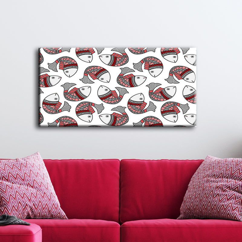 Multiple Fishes In Madhubani Pattern Canvas Wall Painting