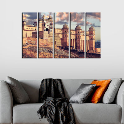 Amer fort Abstract Canvas Wall Painting- With 5 Frames