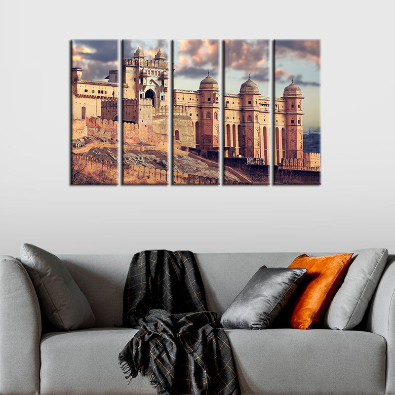 Amer fort Abstract Canvas Wall Painting- With 5 Frames