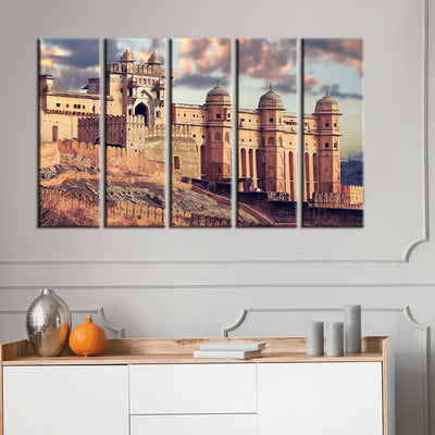 Amer fort Abstract Canvas Wall Painting- With 5 Frames