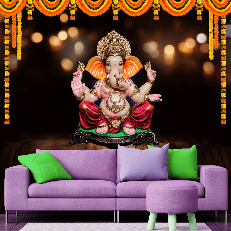 DECORGLANCE Ganpati Bappa Digitally Painting Wallpaper