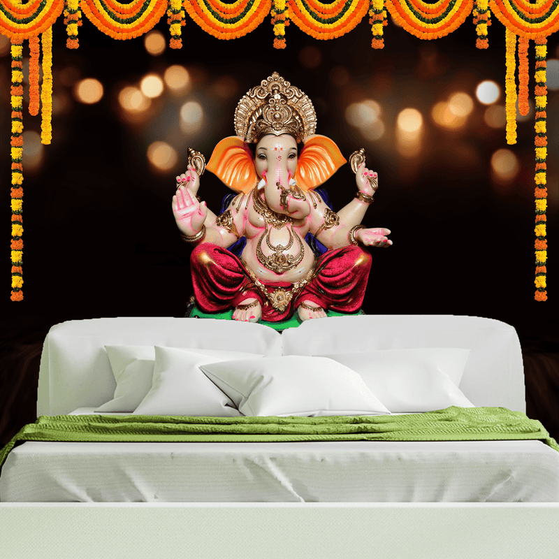 DECORGLANCE Ganpati Bappa Digitally Painting Wallpaper