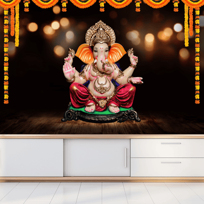 DECORGLANCE Ganpati Bappa Digitally Painting Wallpaper