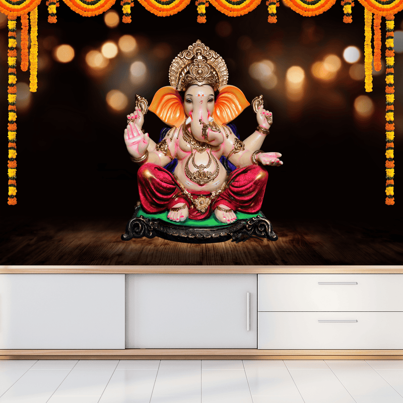 DECORGLANCE Ganpati Bappa Digitally Painting Wallpaper