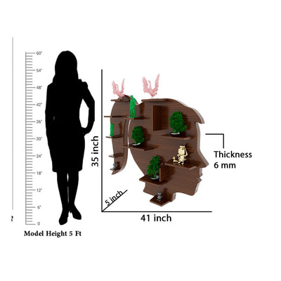 Walnut Finish Girl Face Shaped Wall Shelf