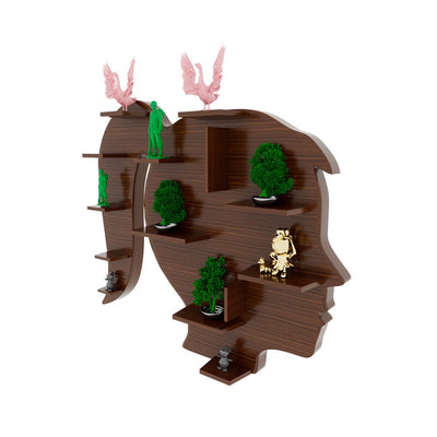 Walnut Finish Girl Face Shaped Wall Shelf