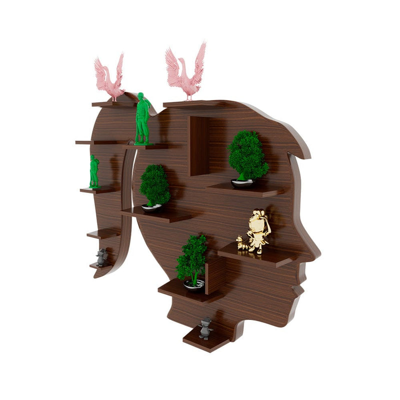 Walnut Finish Girl Face Shaped Wall Shelf