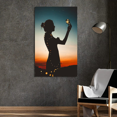 DecorGlance Girl Holding Light Bulb Canvas Wall Painting