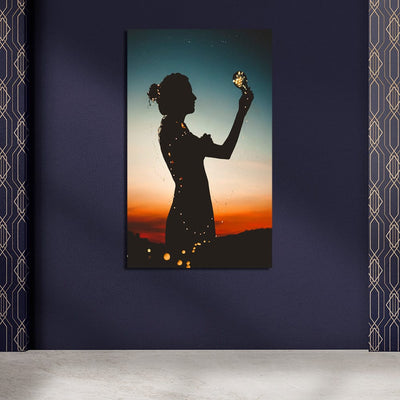 DecorGlance Girl Holding Light Bulb Canvas Wall Painting