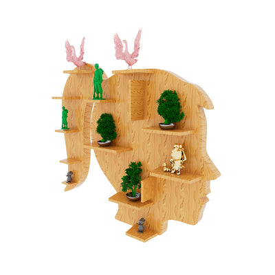 Oak Finish Girl Face Shaped Wall Shelf