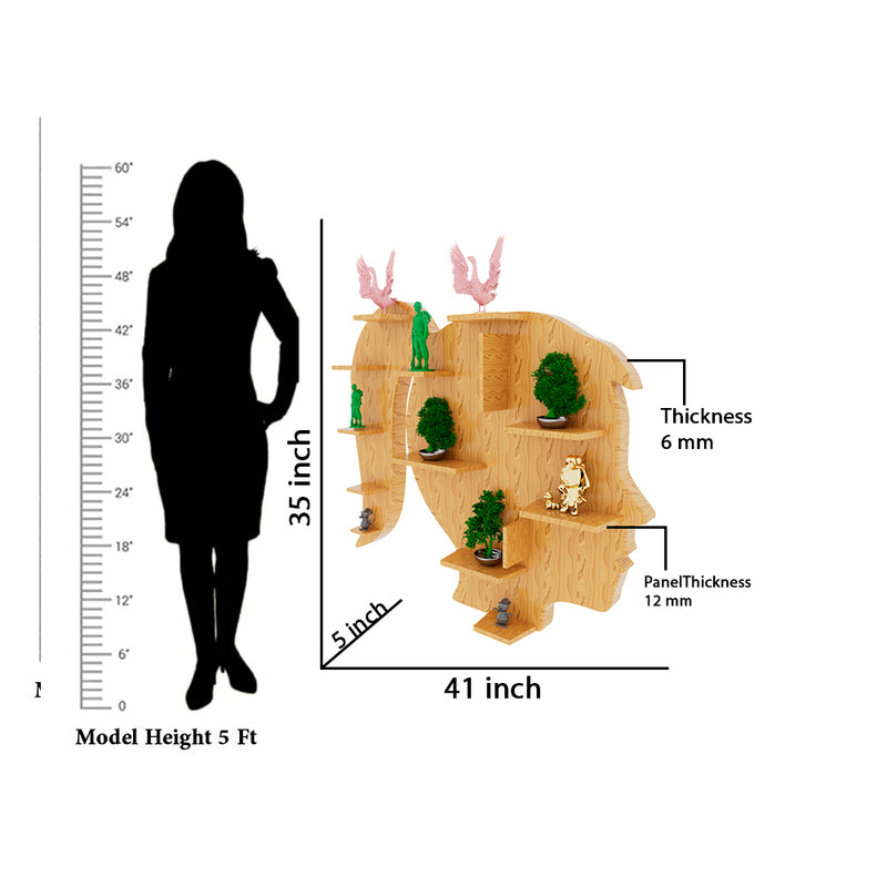 Oak Finish Girl Face Shaped Wall Shelf