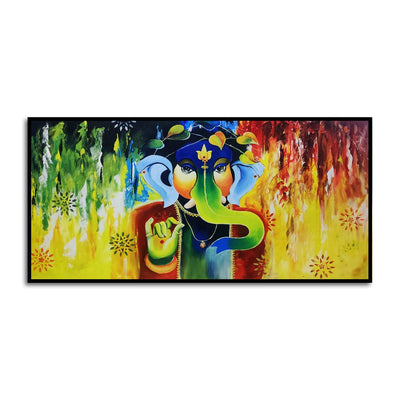 DecorGlance HAND PAINTING Handmade Multicolored Abstract Ganesha Art Canvas Wall Painting (Acrylic Color)