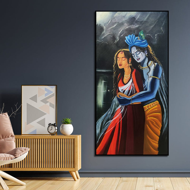 DecorGlance HAND PAINTING Handmade Radha Krishna Abstract Portrait Canvas Wall Painting (Acrylic Color)