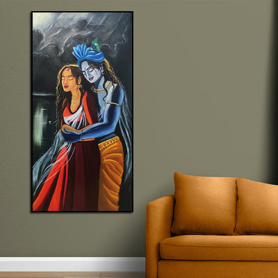 DecorGlance HAND PAINTING Handmade Radha Krishna Abstract Portrait Canvas Wall Painting (Acrylic Color)