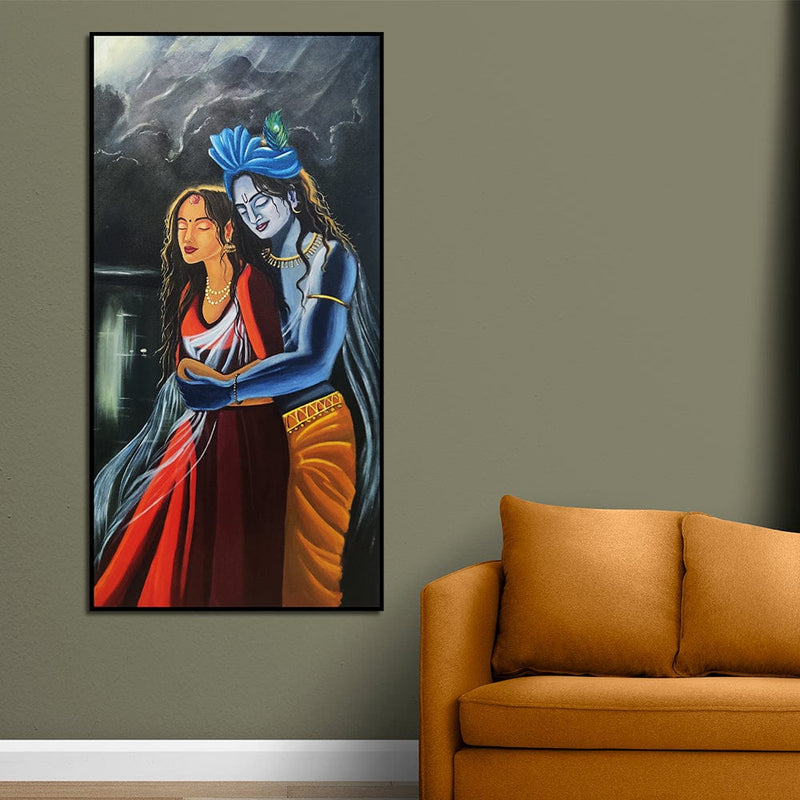 DecorGlance HAND PAINTING Handmade Radha Krishna Abstract Portrait Canvas Wall Painting (Acrylic Color)