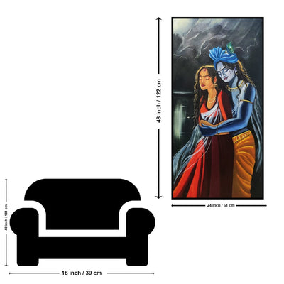 DecorGlance HAND PAINTING Handmade Radha Krishna Abstract Portrait Canvas Wall Painting (Acrylic Color)