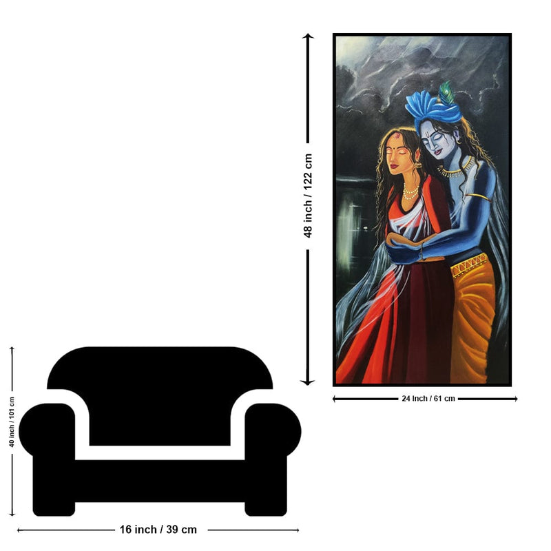 DecorGlance HAND PAINTING Handmade Radha Krishna Abstract Portrait Canvas Wall Painting (Acrylic Color)